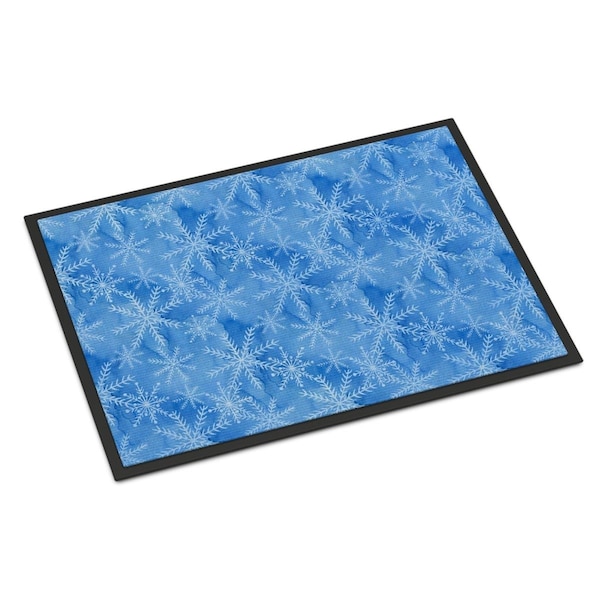 Jensendistributionservices Watercolor Dark Blue Winter Snowflakes Indoor or Outdoor Mat, 18 x 27 in. MI2550937 - main